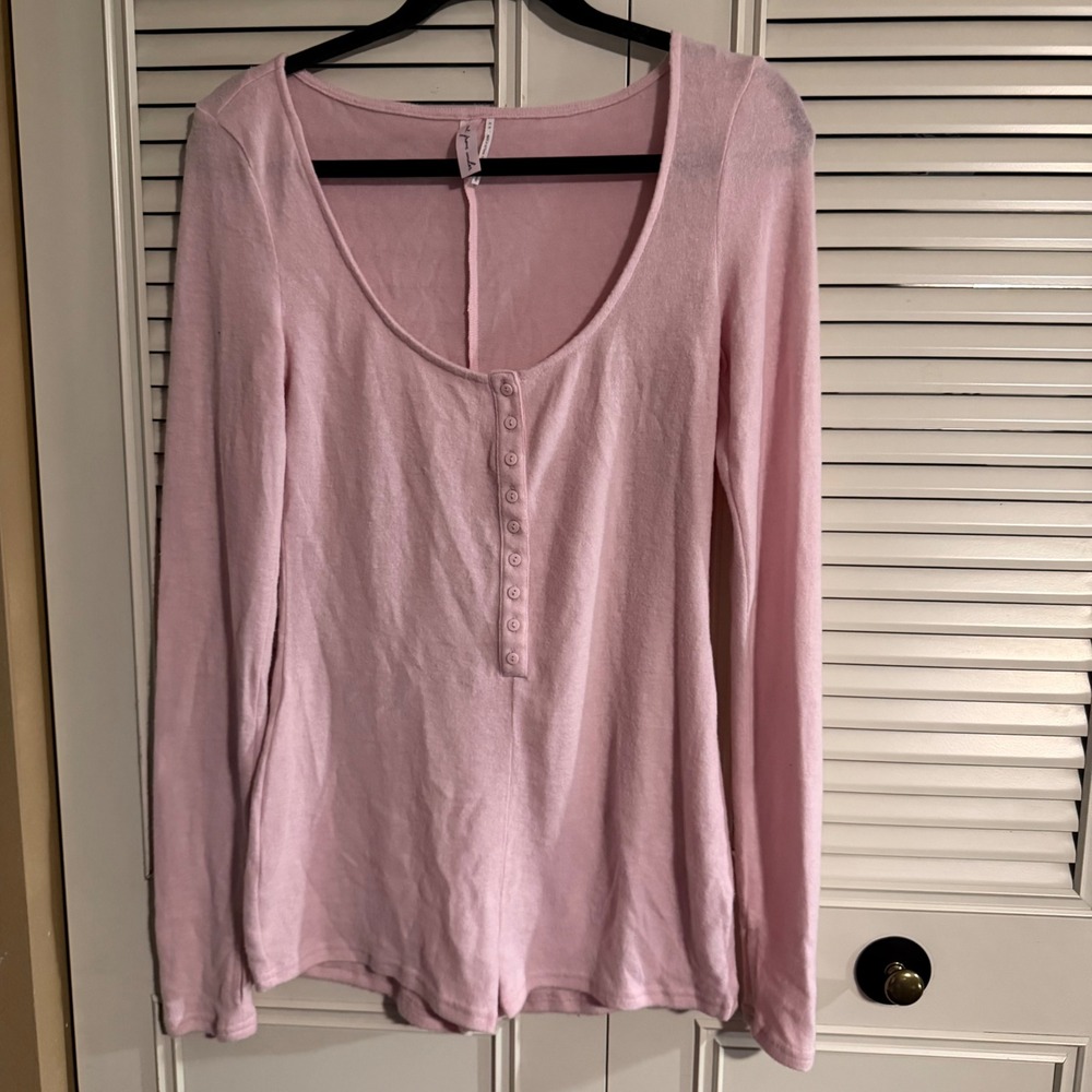 Out From Under Urban Outfitters Pink Henley Long Sleeve Romper Soft Knit Medium